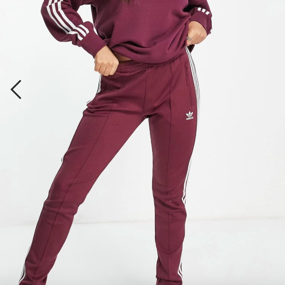 adidas Originals adicolor three stripe track pants in crimson